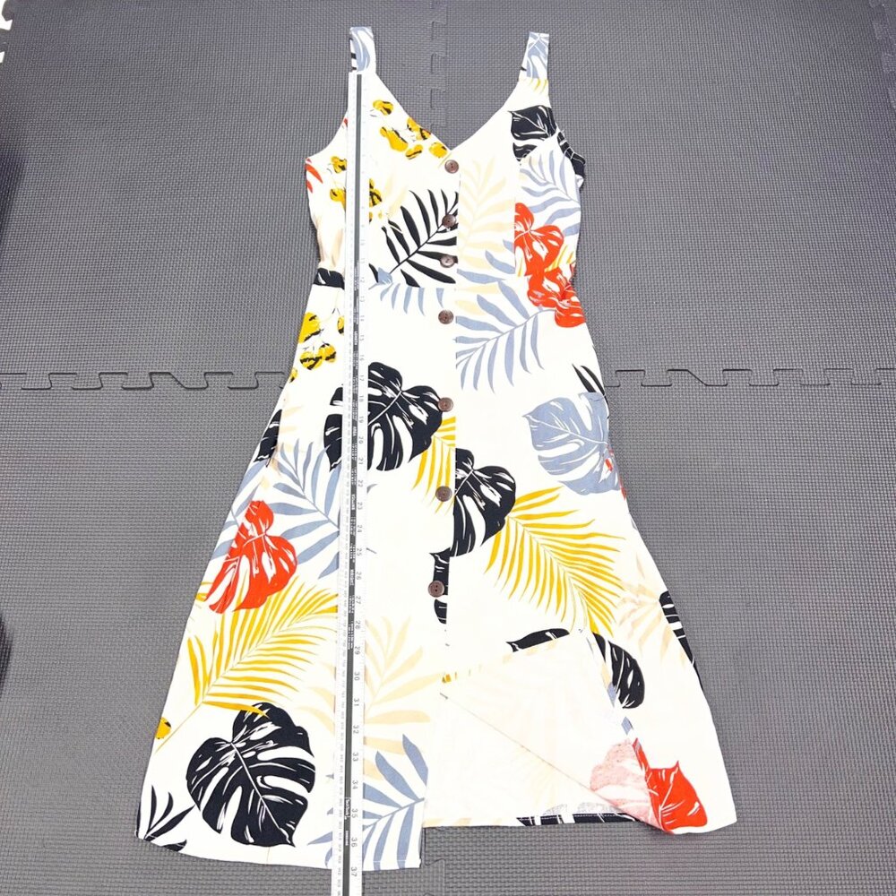 Monteau Los Angeles Tropical Print Sleeveless Midi Dress S White Multicolor